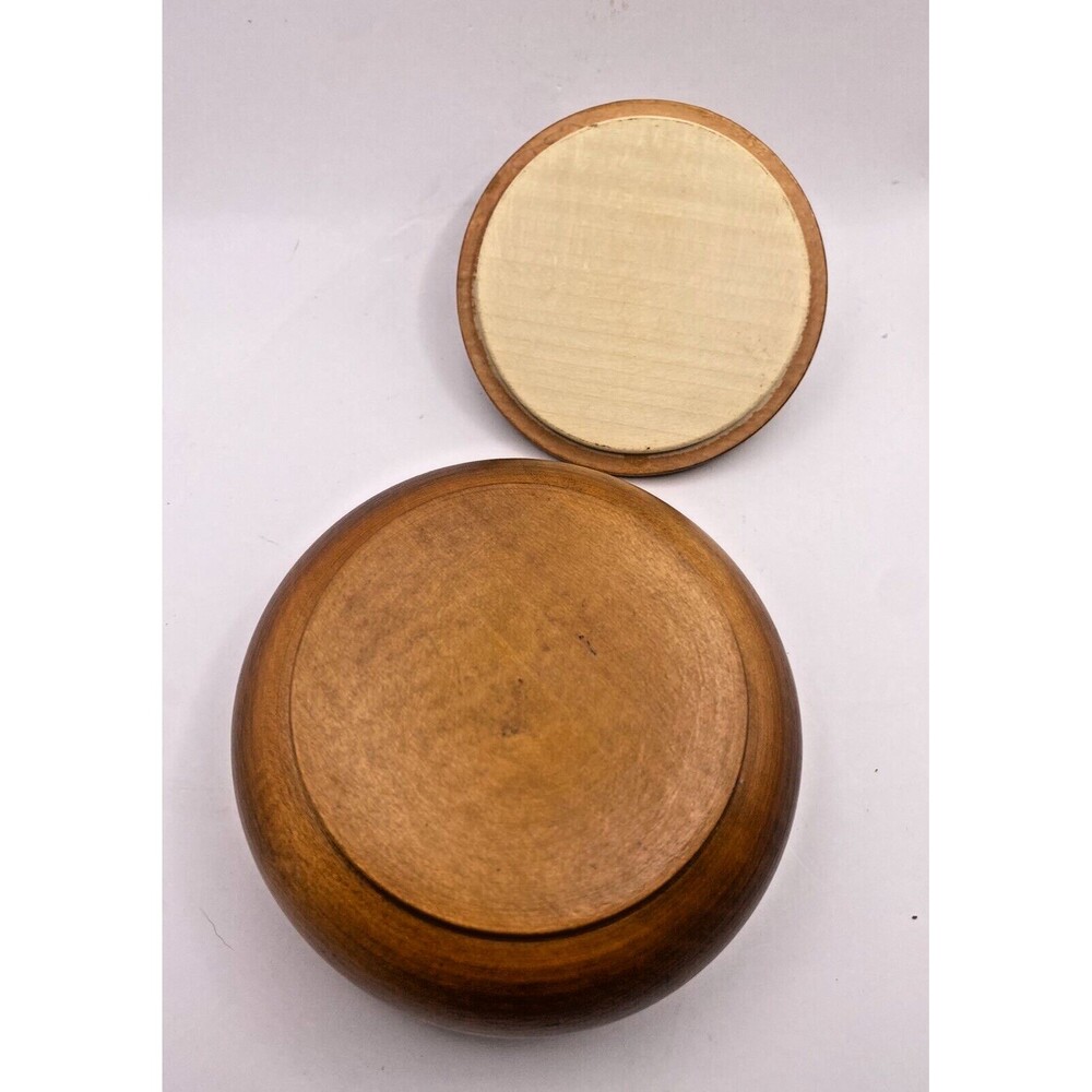 Round Hand Carved Wooden Painted Trinket Box Used - Picture 8 of 8